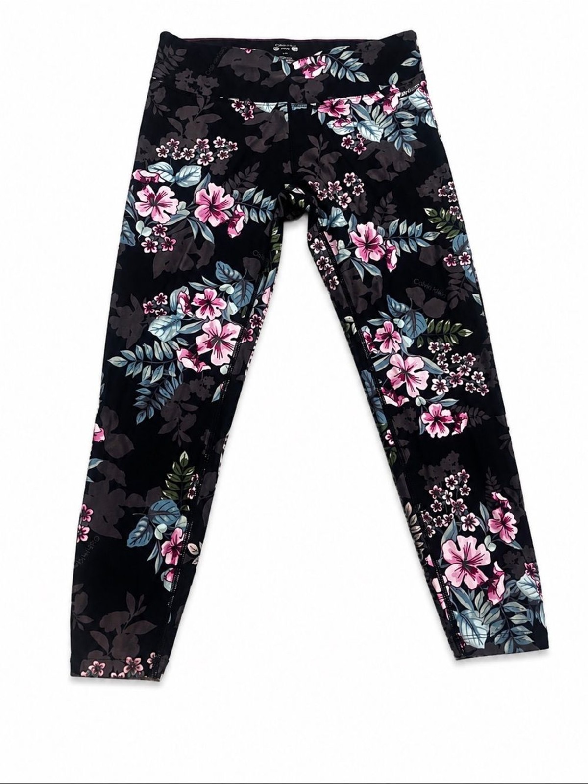 NWT Calvin Klein Performance Floral Leggings Medium Black Pink High Rise