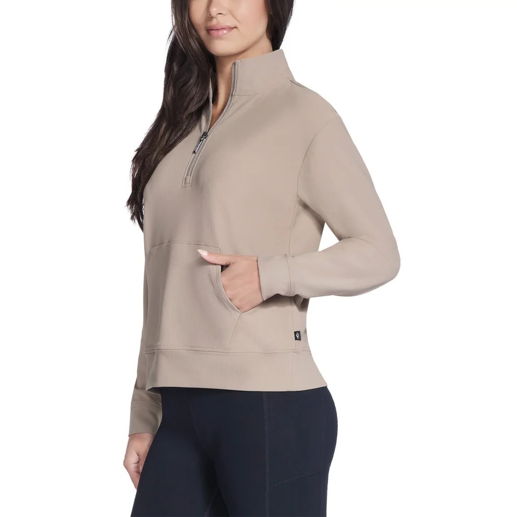 Skechers Women’s Ribbed Quarter 1/2 Zip Active Top Tan Color Large Size, NWT