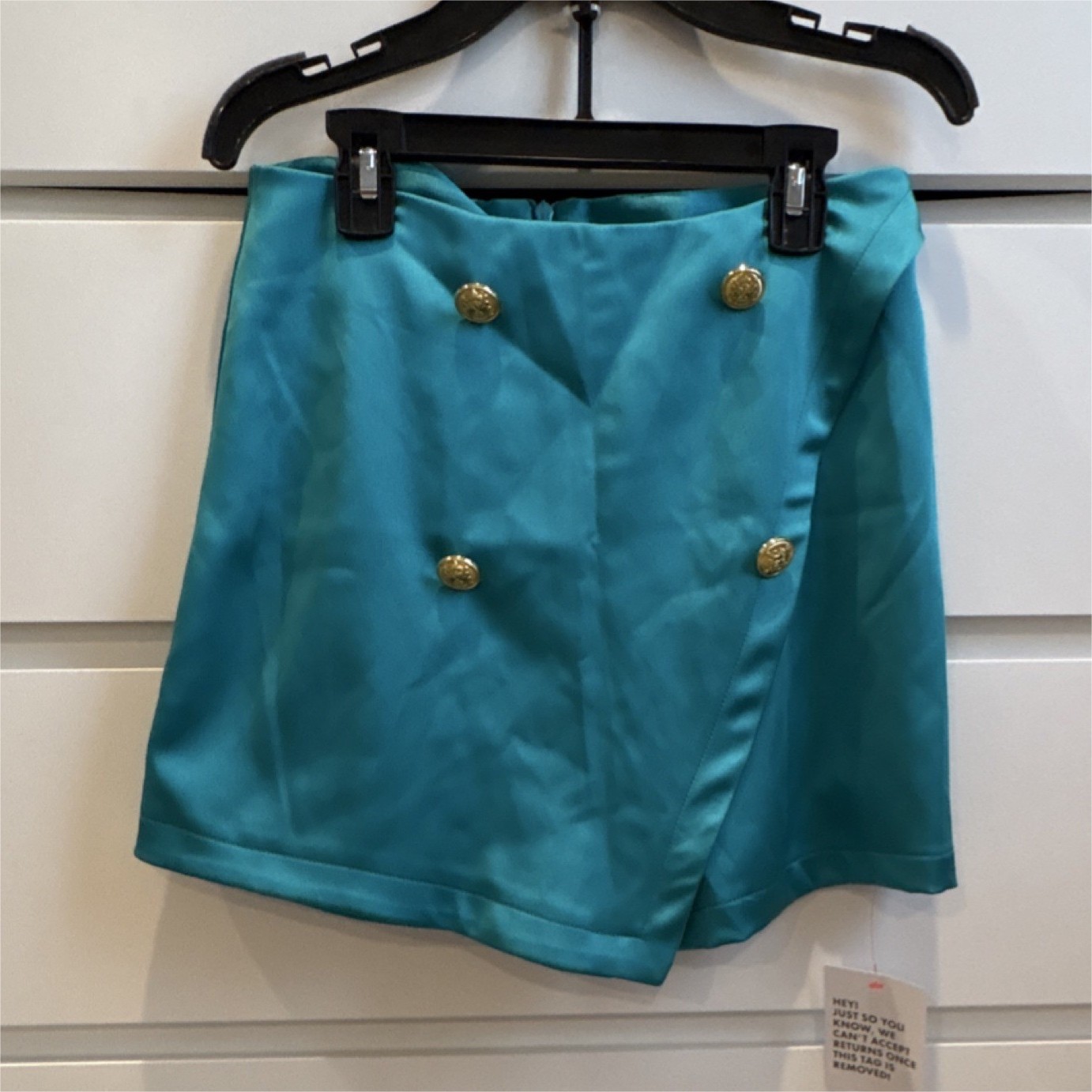 ASOS DESIGN Teal Satin Sailor Skort Shorts Gold Button Stretch Zip US 4
