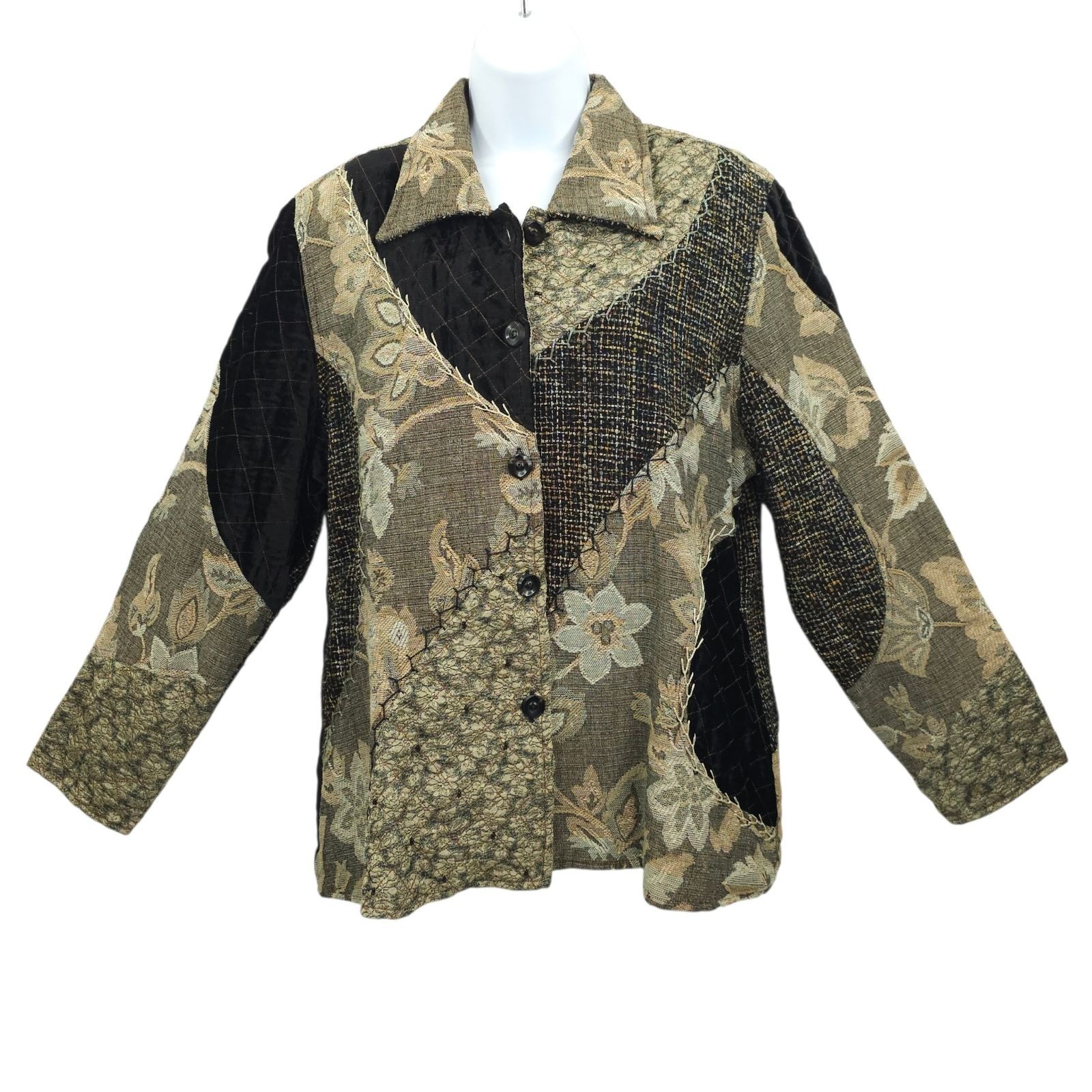 Yak Magik Jacket XL Floral Tapestry Patchwork Quilted Velvet Art to Wear Boho