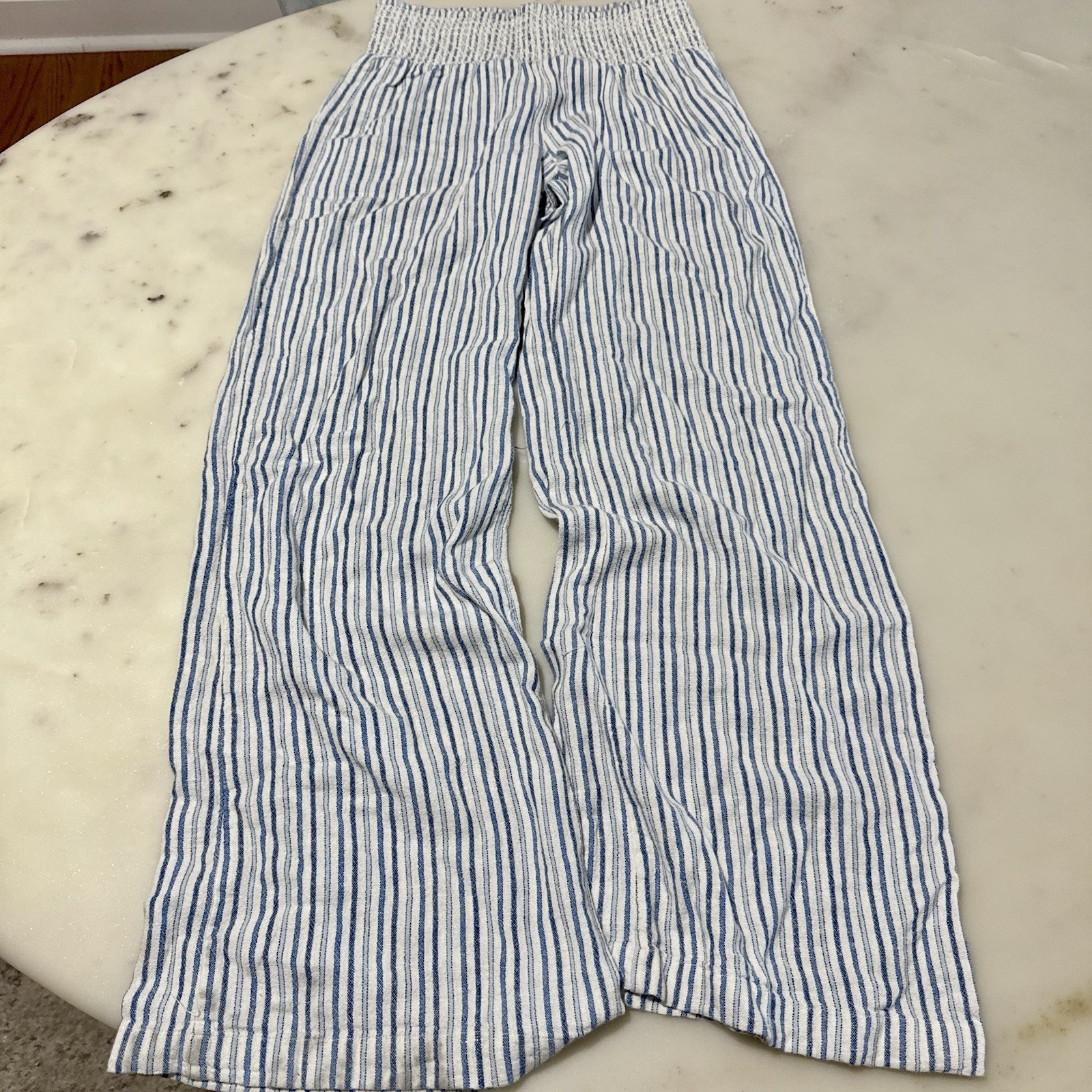 Indigo Rein M 55% Linen 45% Rayon Pants Blue Pattern Striped Beach Boho Festival