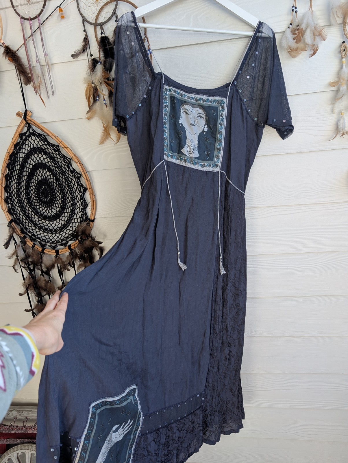 Nataya Bohemian Gray Dress with Artistic Print SzL