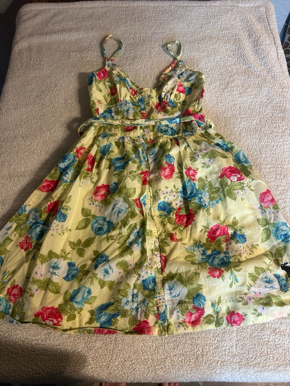 Abercrombie & Fitch Women’s S Yellow Floral Smocked Sleeveless Strap Sundress