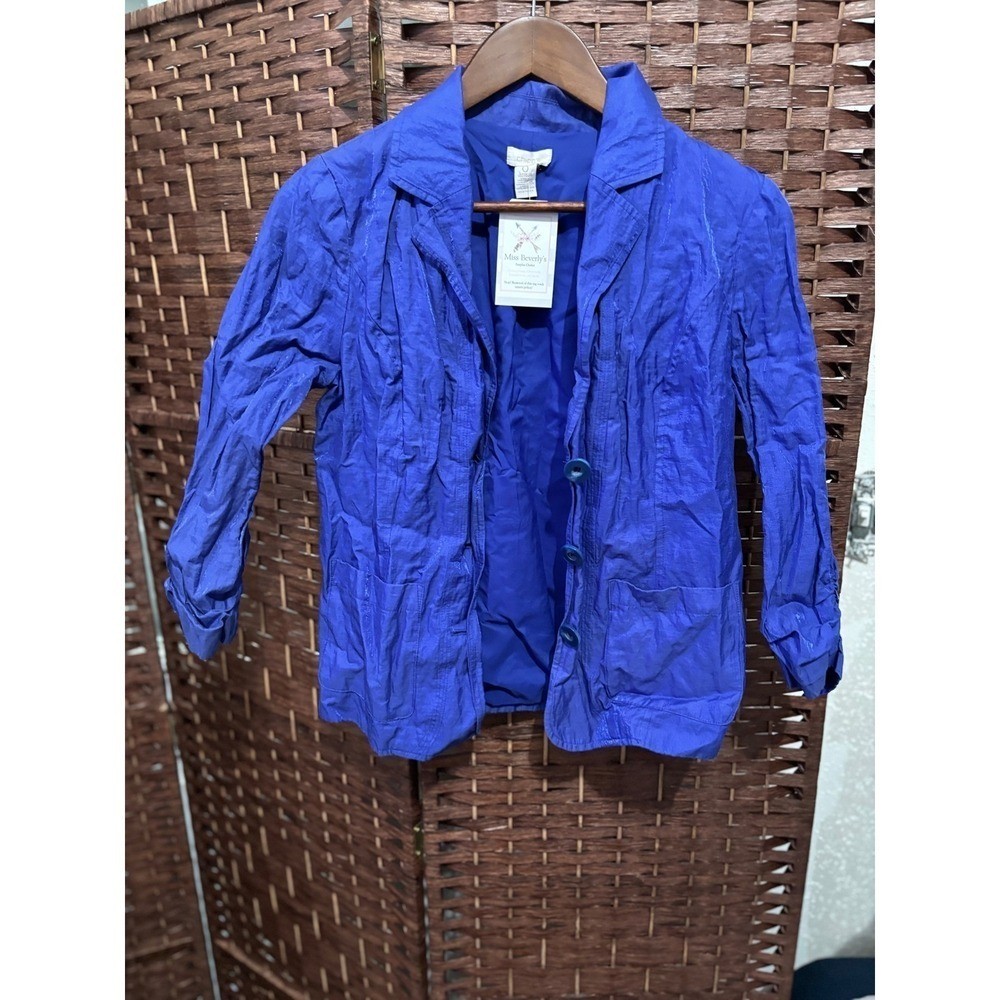 chicos Crinkle Jacket Top Shirt Royal Blue Button Down Women’s