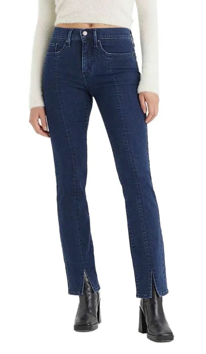 Levi’s 314 Shaping Straight Mid-Rise Seamed Jeans-Womens 26Wx32L-Indigo Blue-NWT