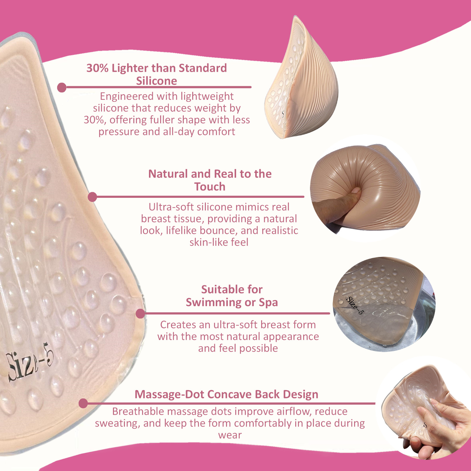 Lightweight Triangle Silicone Breast Form with Massage-Dot Back Mastectomy