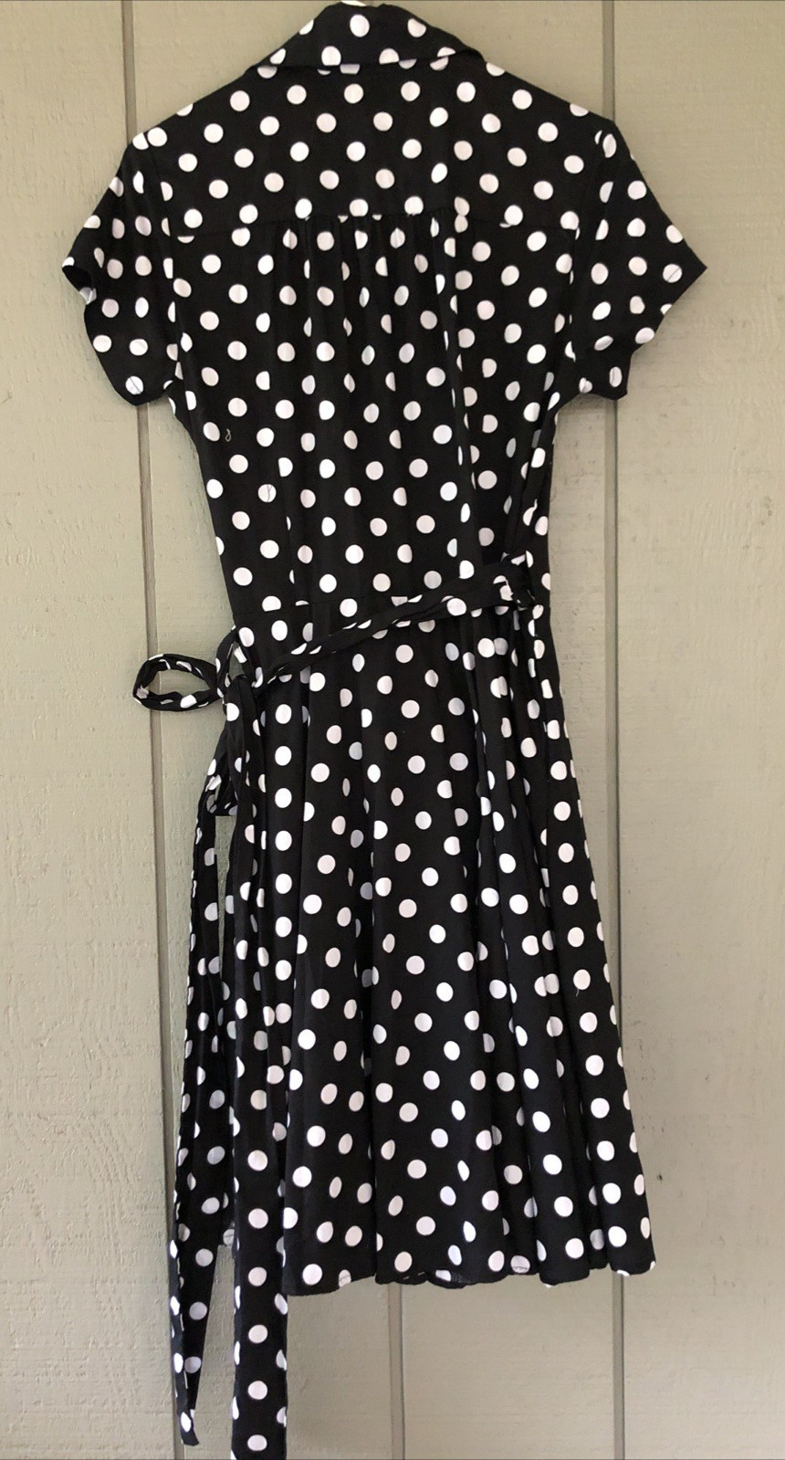 Maggie Tang Polka Dot True Wrap Dress 95% Cotton 5% Spandex Black White Side Tie