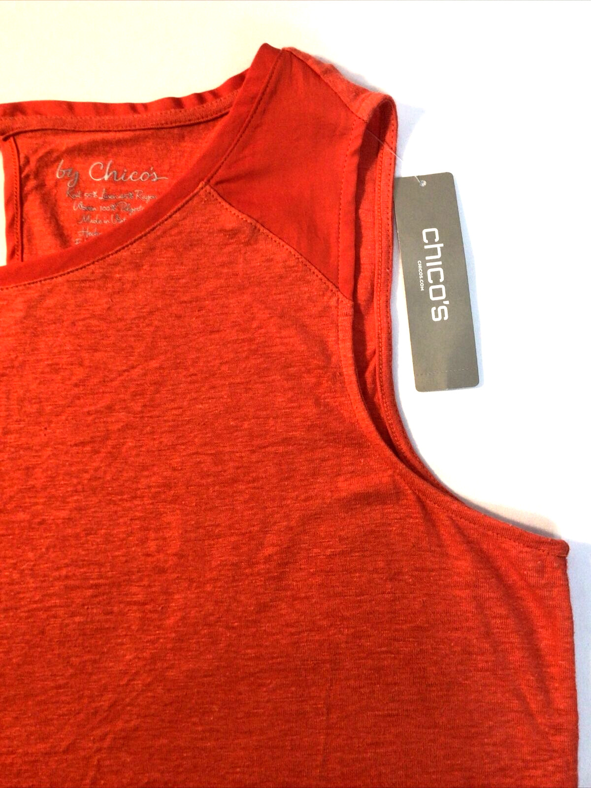 Women’s Size 2 (Large) CHICO Sleeveless Orange Shirt, NWT 55% Linen 45% Rayon