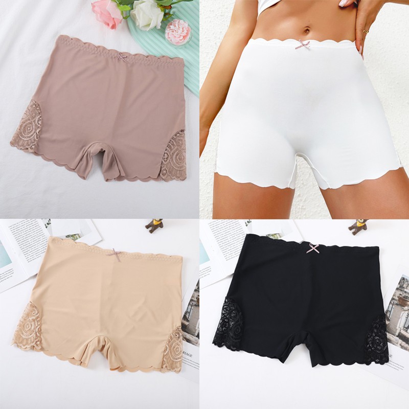 4 Pack Lot Sexy Womens Ice Silky Panties Boyshorts Underwear Lace Boxer Shorts