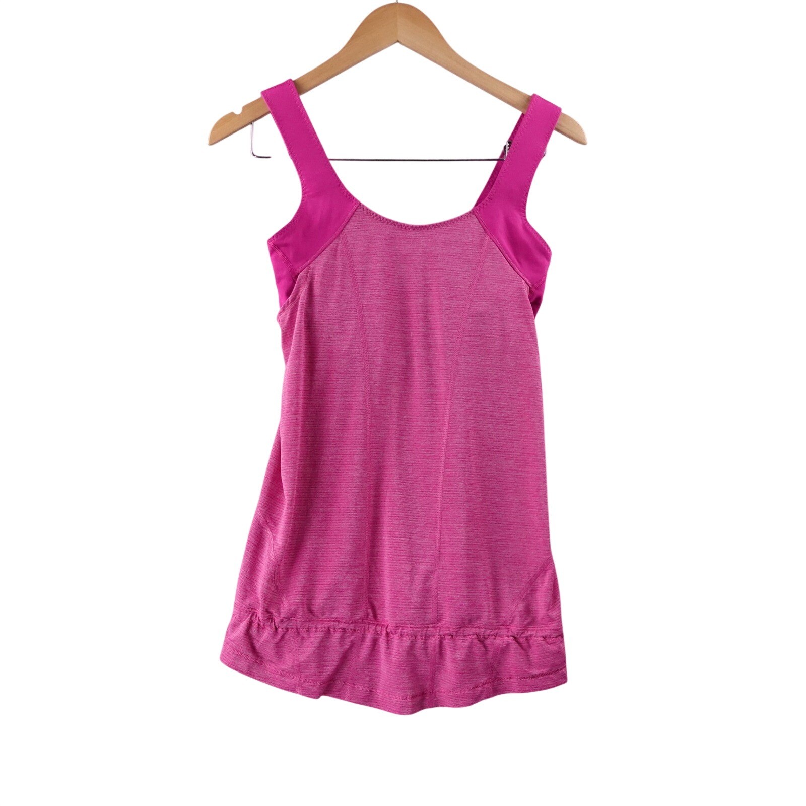 Lululemon Pink Striped Tank Top Ruffle Hem Built in Bra Athleisure Women Size 4