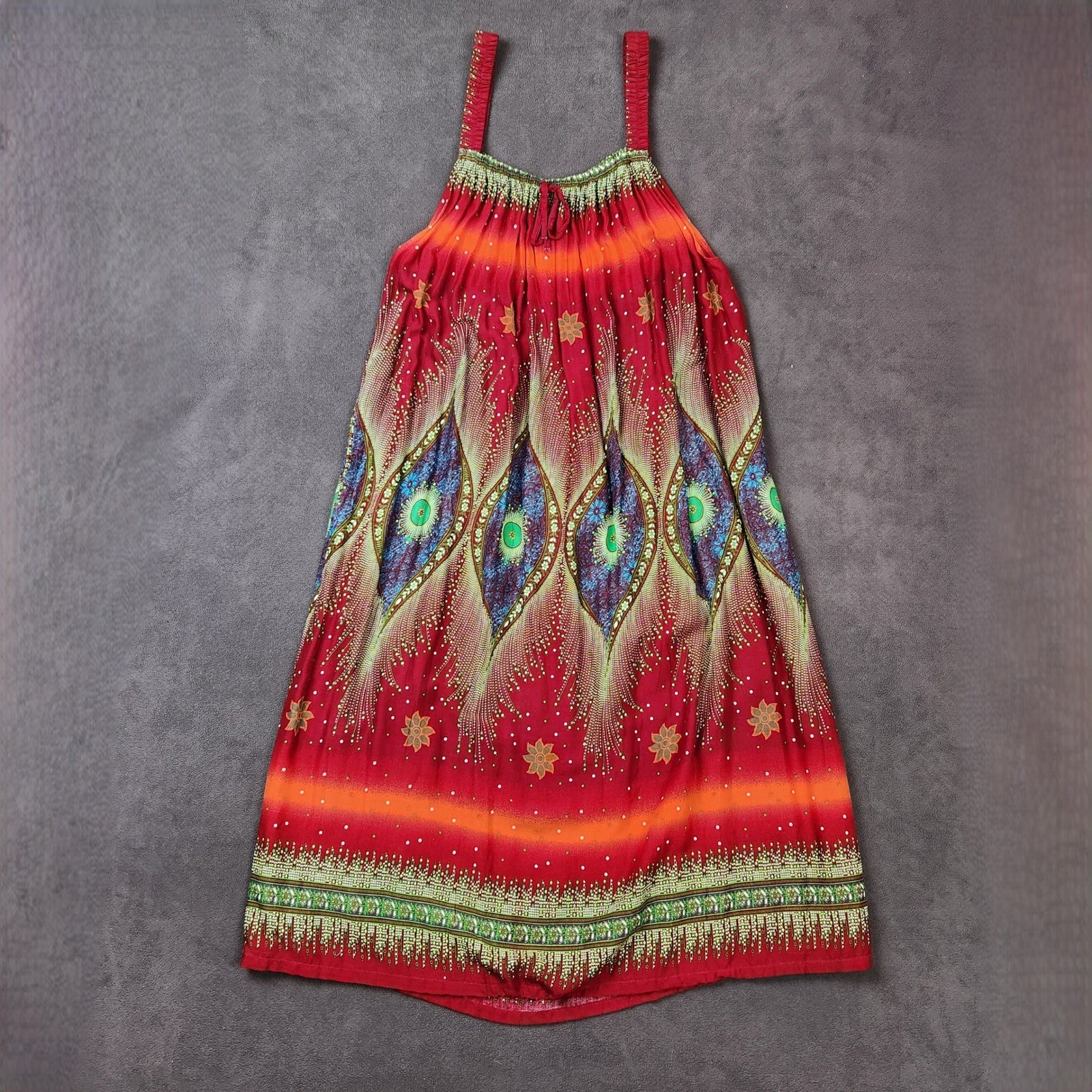Thailand Peacock Print Dress Women Sleeveless Mini Sundress Beach Cover Up Rayon