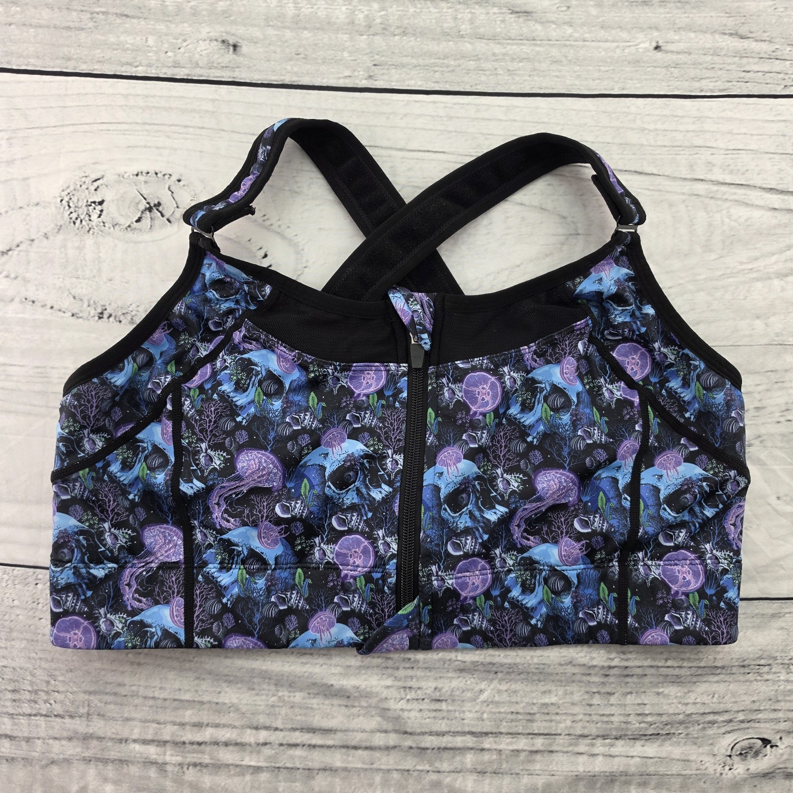 Constantly Varied Gear Sports Bra Skulls Jellyfish Multicolor Zip Up Large