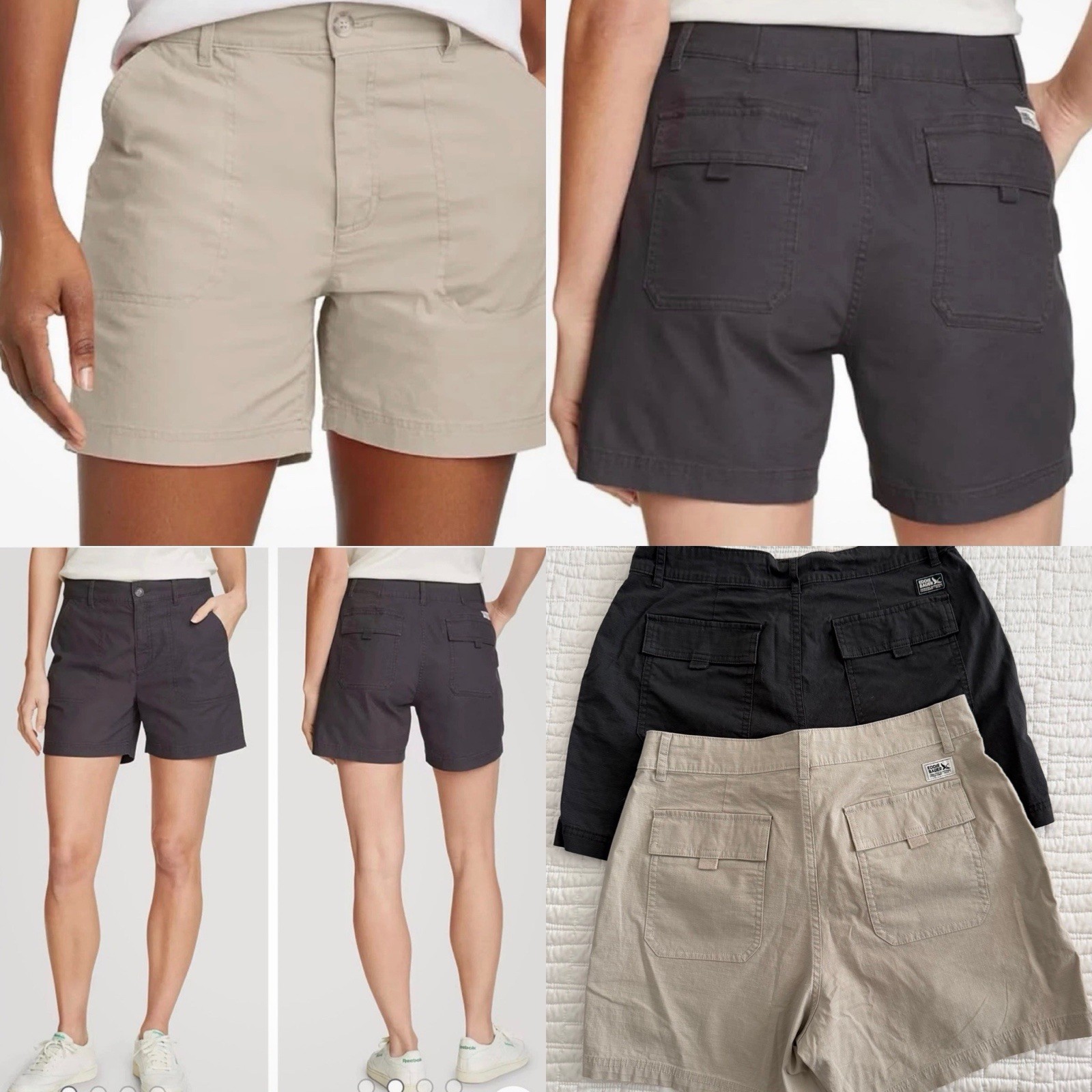 Eddie Bauer Womens Ripstop Shorts 2 Pairs Beige Black Sz 8 New w/o Tags