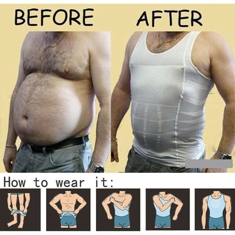 Mens Slimming Body Shaper Abs Belly Chest Compression Shirt Tank Top Girdle Vest