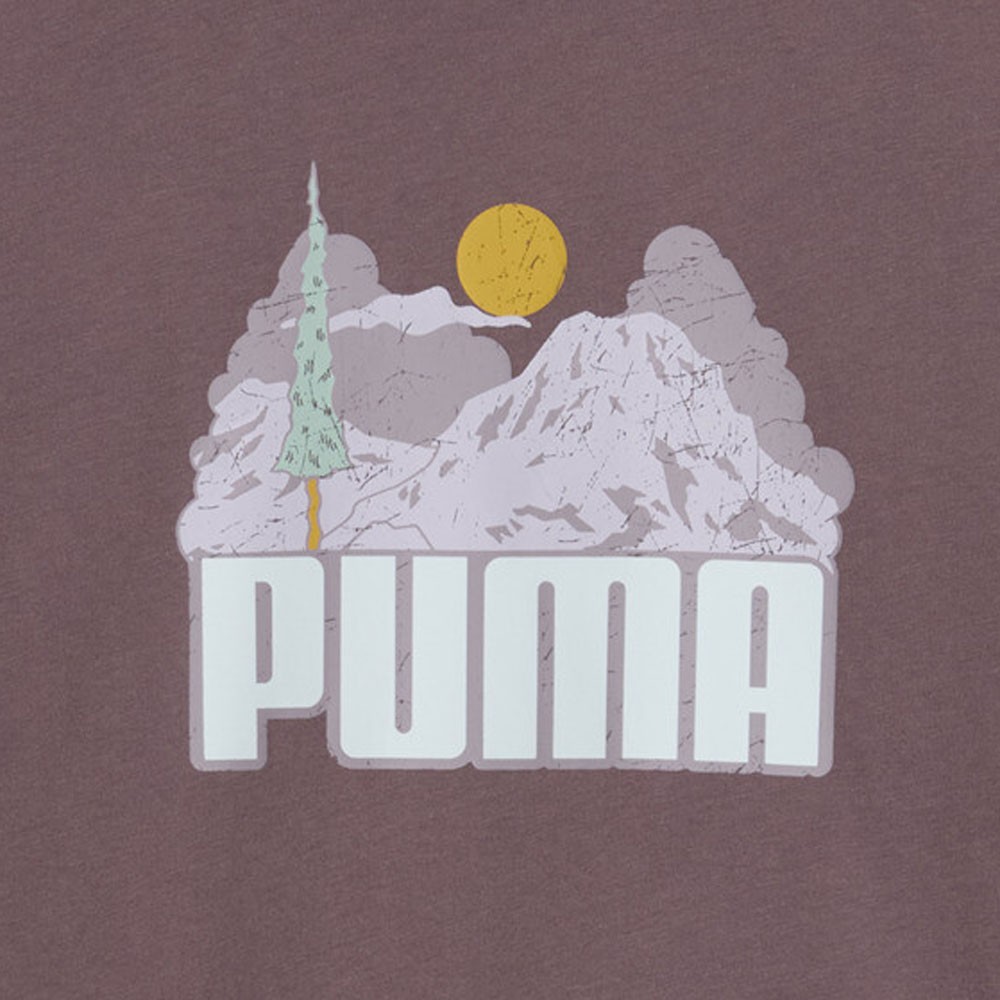 PUMA Nature Graphic Crew Neck Short Sleeve T-Shirt Womens Purple Casual Tops 689