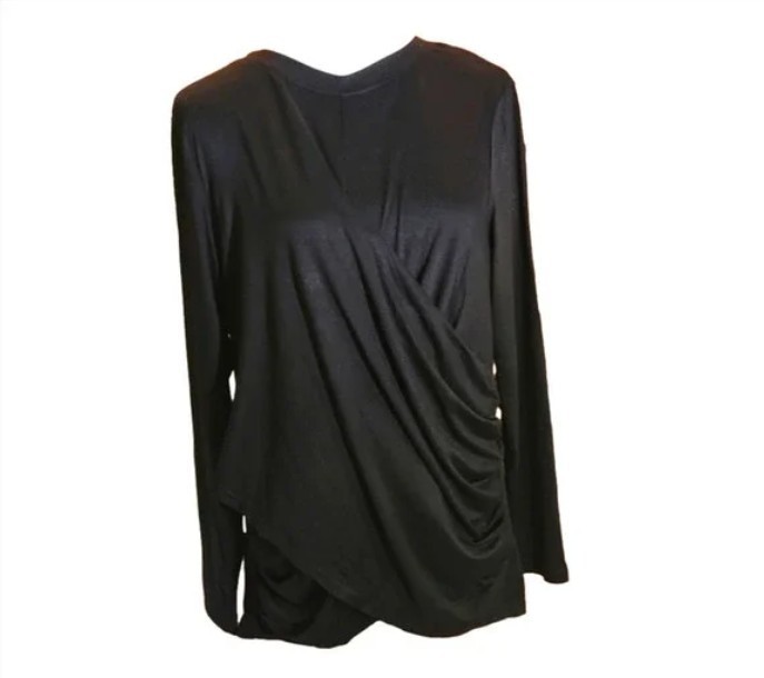 Dressin Size L Ruched Draped Blouse Asymmetrical Long Sleeve Flowy WhimsiGoth