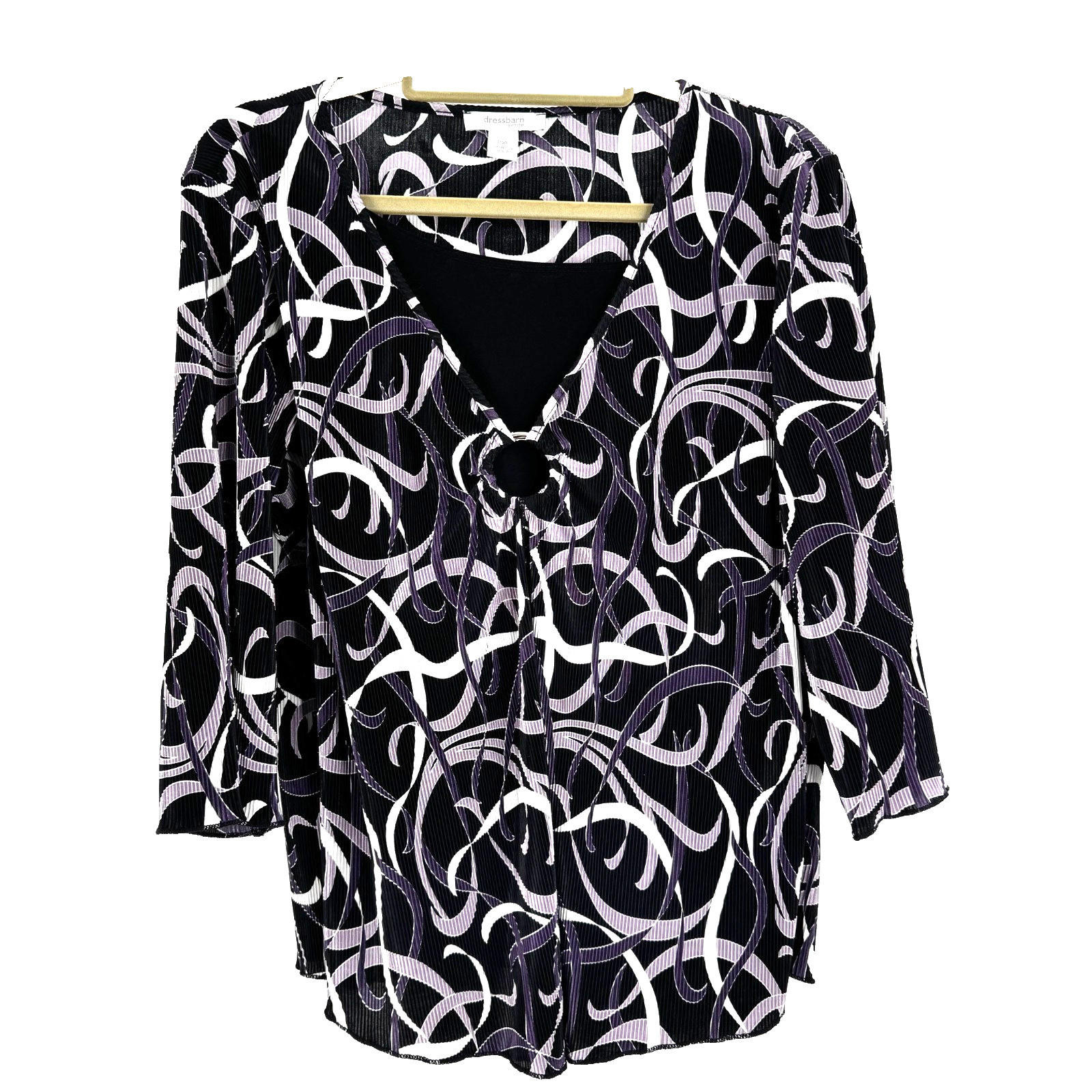 Y2K 90s Dressbarn Babydoll Tunic Top Women’s XLP Purple Black Geometric Fairy