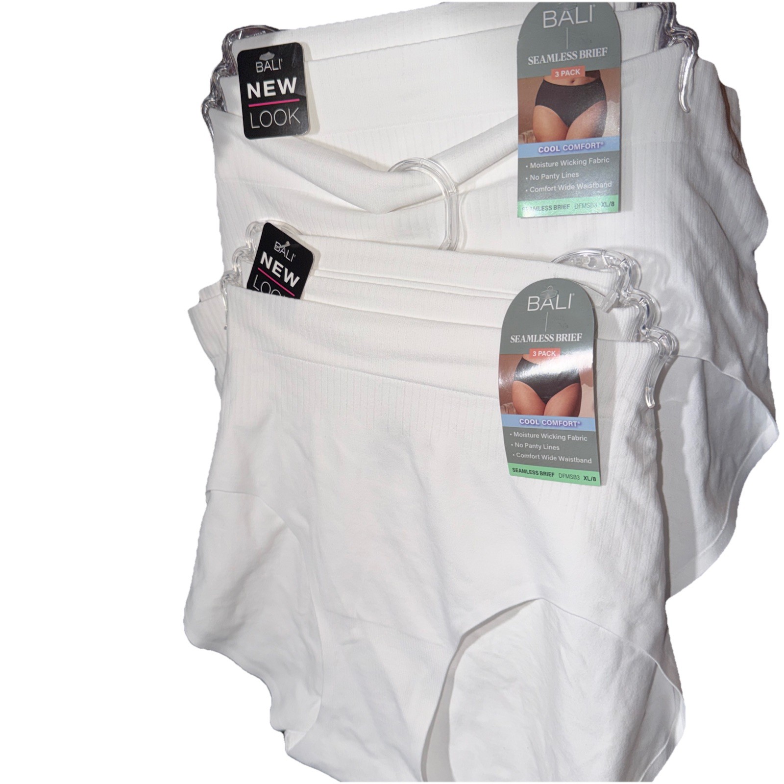 BALI DFMSB3 Sz: XL/8 🤍COOL COMFORT (6) SEAMLESS BRIEFS White-92%Nylon8%Spandex