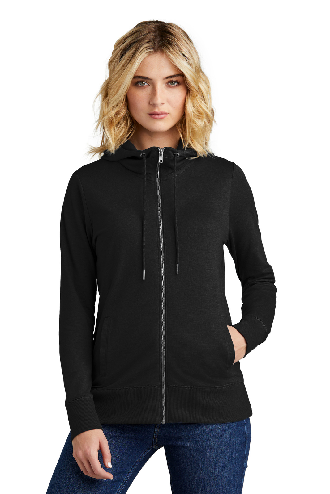 District DT673 Womens Long Sleeve Featherweight French Terry Full-Zip Hoodie