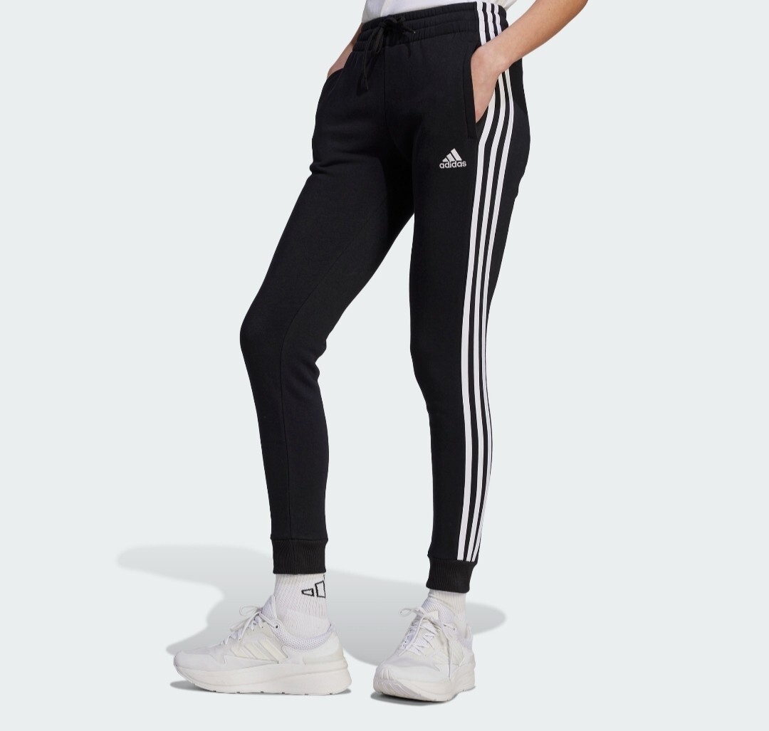 adidas women Essentials 3-Stripes Fleece Pants Joggers Black/white Size XS New