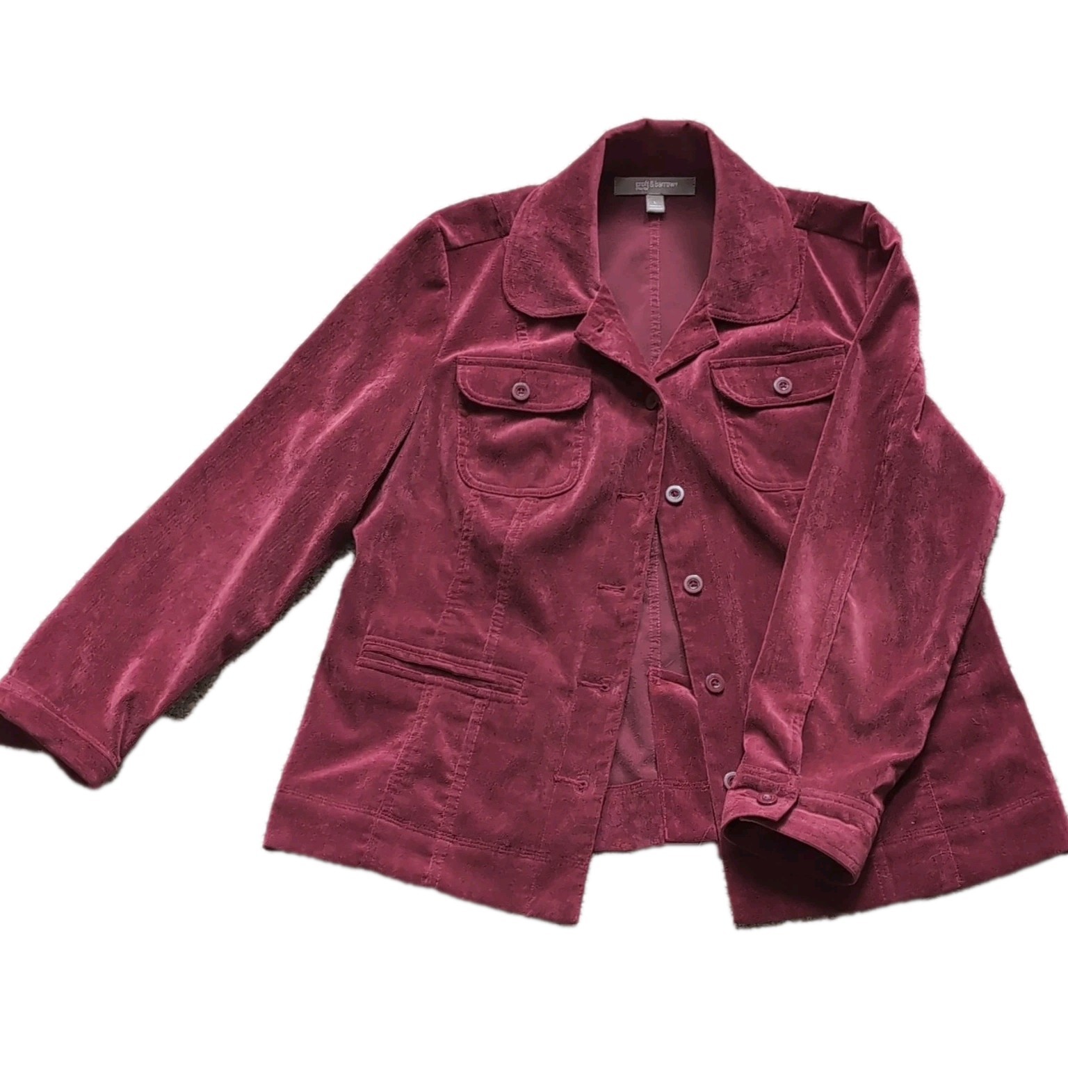 Cute ruby red wine Burgundy Velvet-Touch Stretch Blazer Jacket Pockets | L