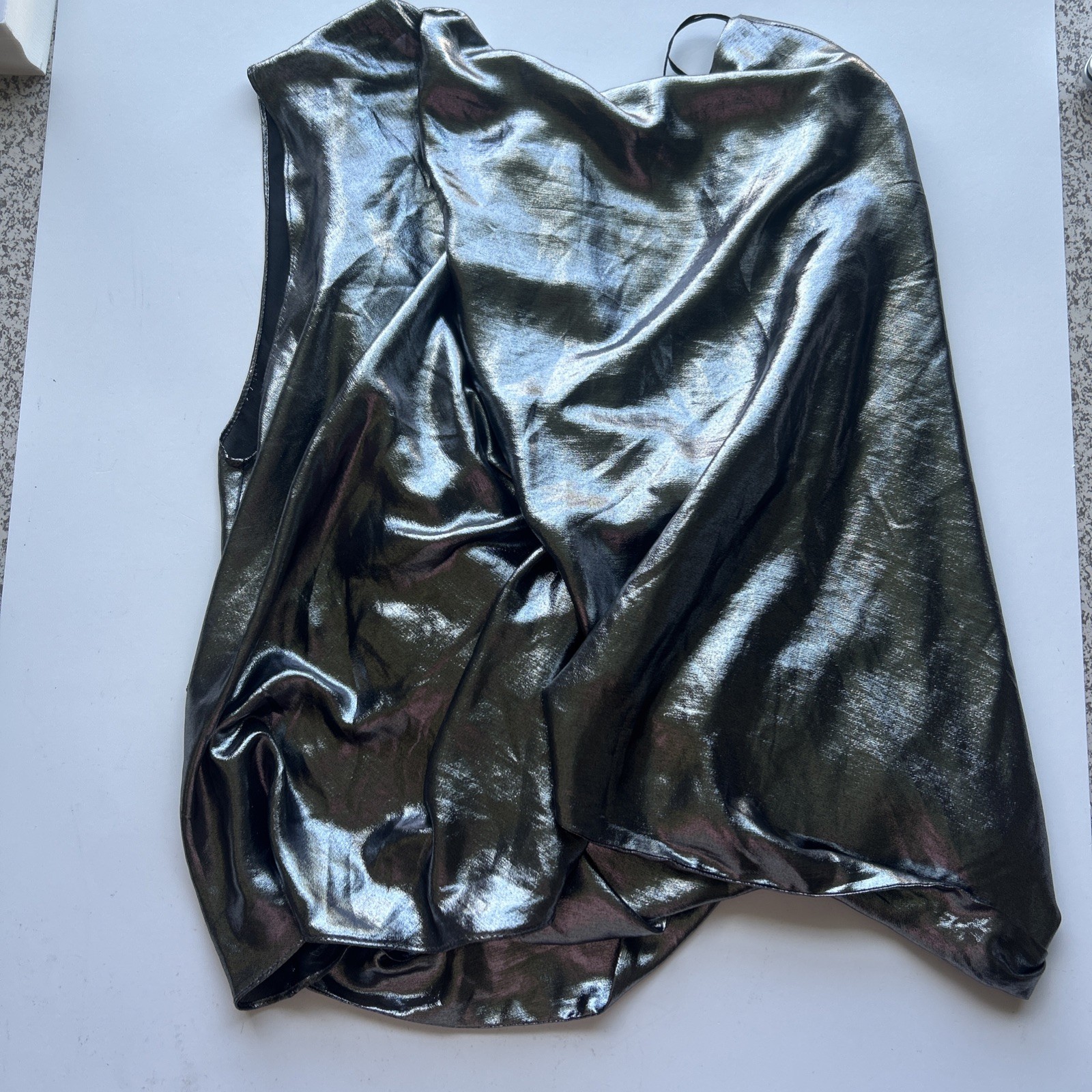 ZARA Asymmetric Metallic Silver Grey Top Small