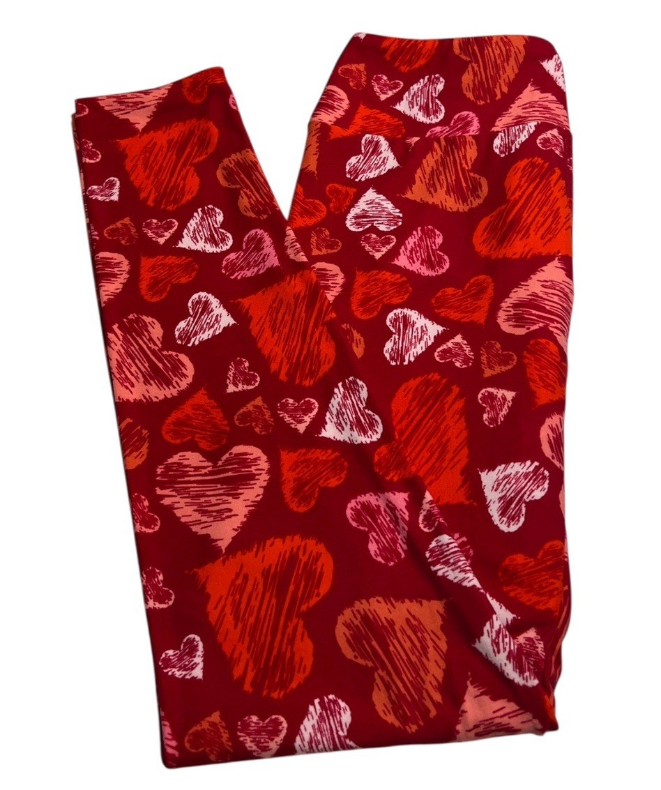 Lularoe Leggings OS One Size Valentine RED PINK Heart Love Fun Coloring Scribble