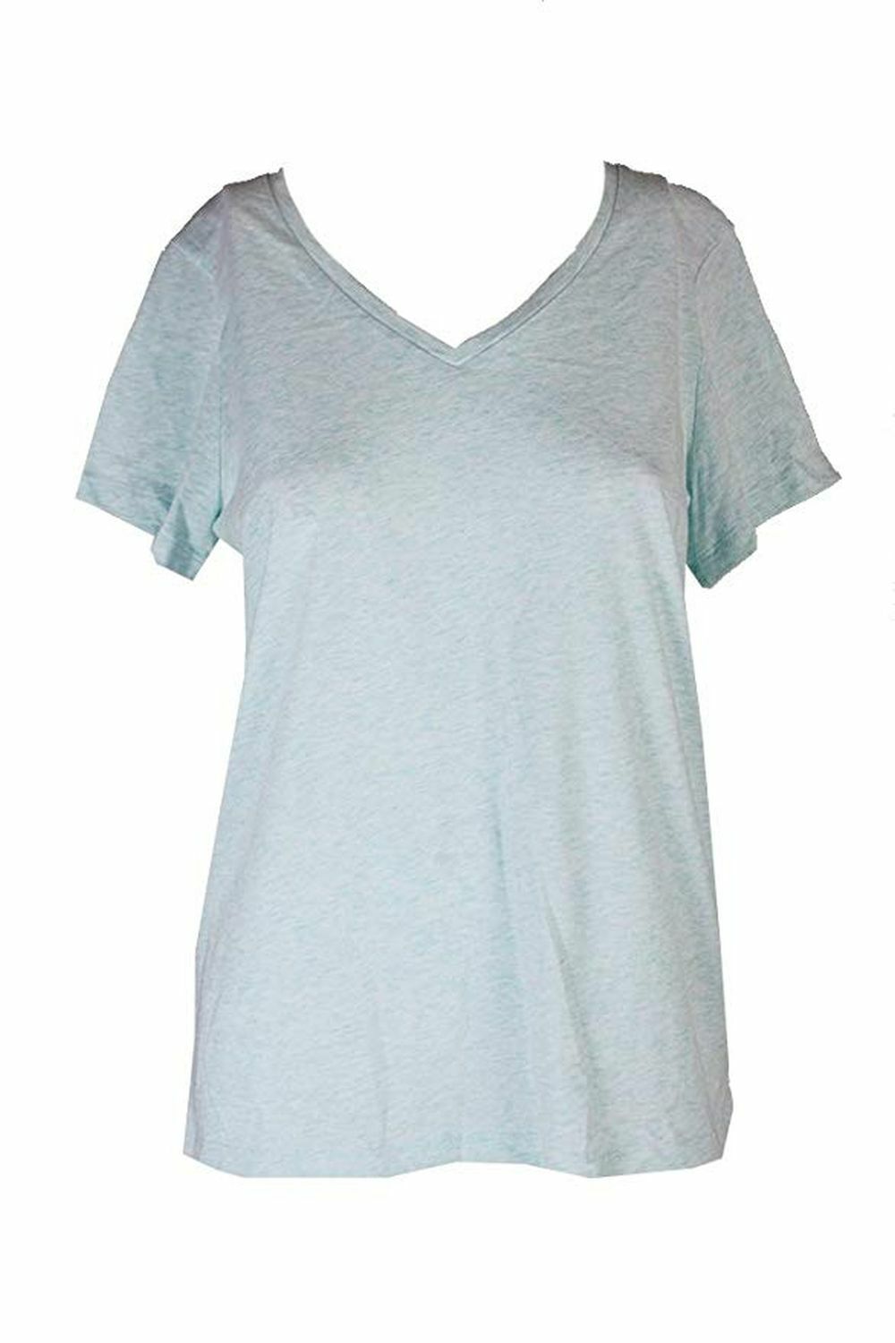 Hue Plus Size V-Neck Solid Cotton Blend Pajama Top Aqua Heather 1X