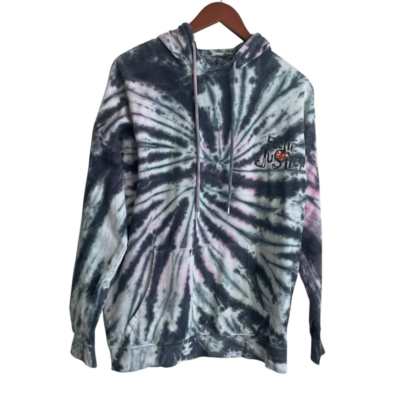 Y2K Poetic Justice Streetwear Grunge Graphic Hoodie M Black Tie Dye Tupac