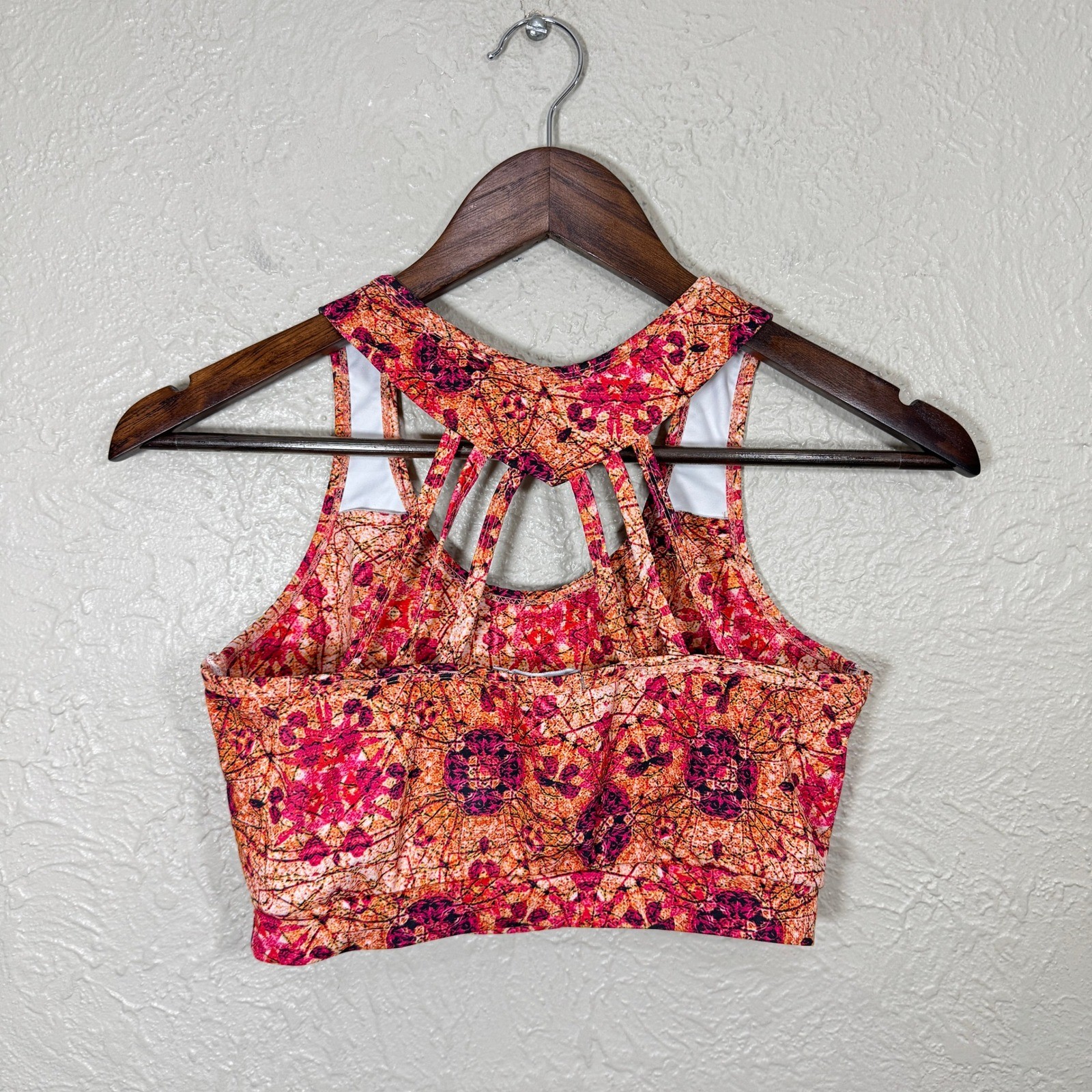 Earthbound Trading Sports Bra Large Strappy Geometric Mosaic Yoga Pickleball