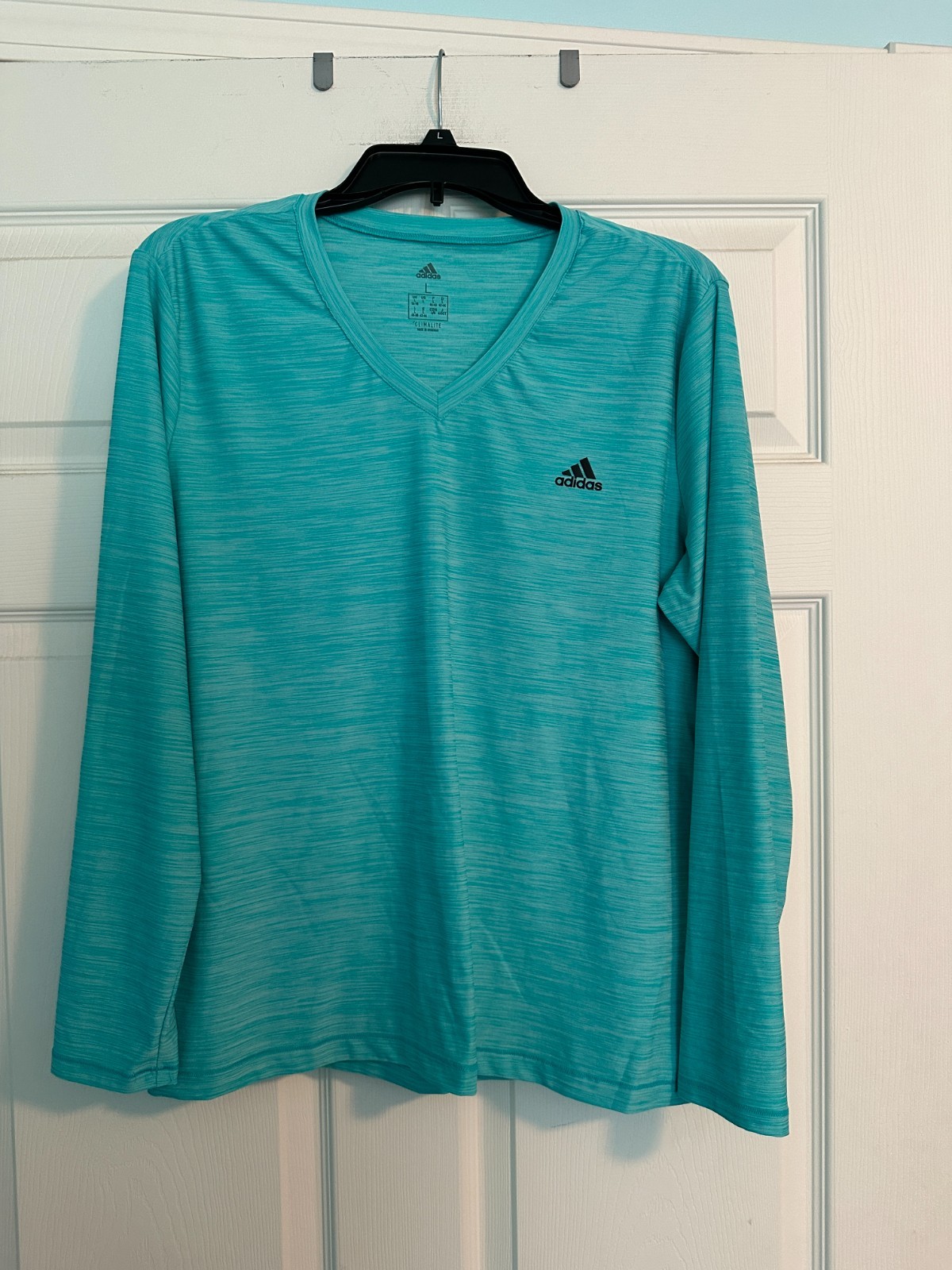 Adidas Climalite Women’s performance tee aqua/teal heather long sleeve Large