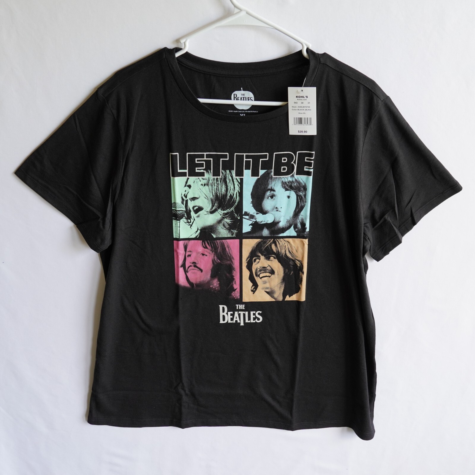 The Beatles Women’s T-Shirt Original Let It Be Black 2021 Size XL & 2XL