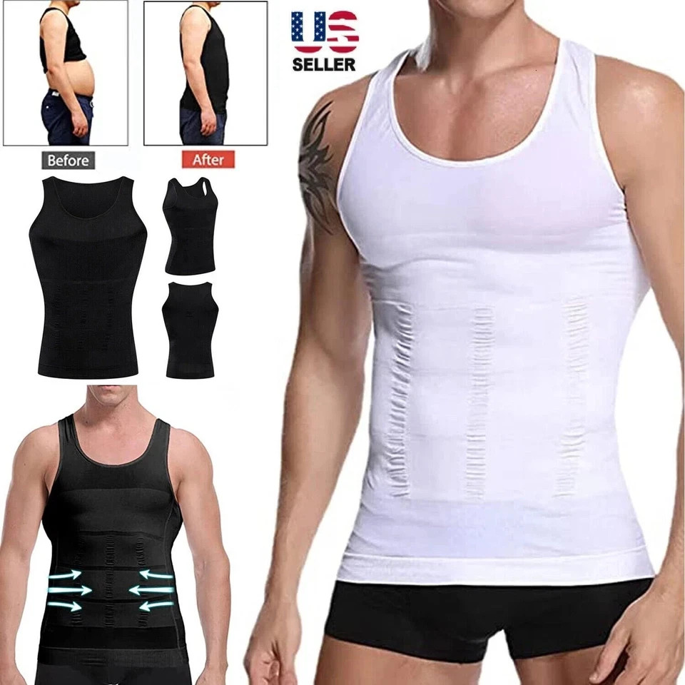 Mens Slimming Body Shaper Belly Chest Compression Vest Girdle T-Shirt Tank Top