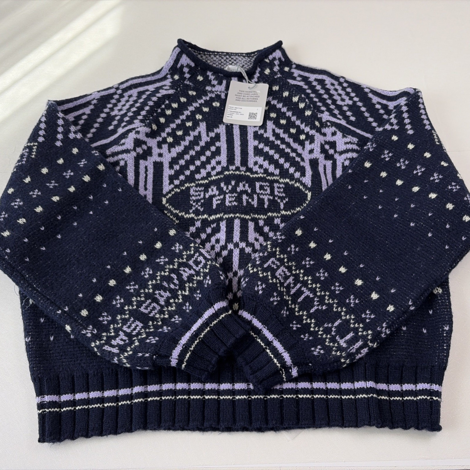 Savage X Fenty Women’s Navy Blue Frost Smitten Knit Sweater Size Large
