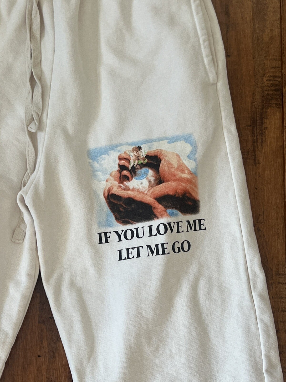 BOYS LIE If you LOVE me, LET ME GO Ivory Cream SWEATPANTS Joggers Fleece
