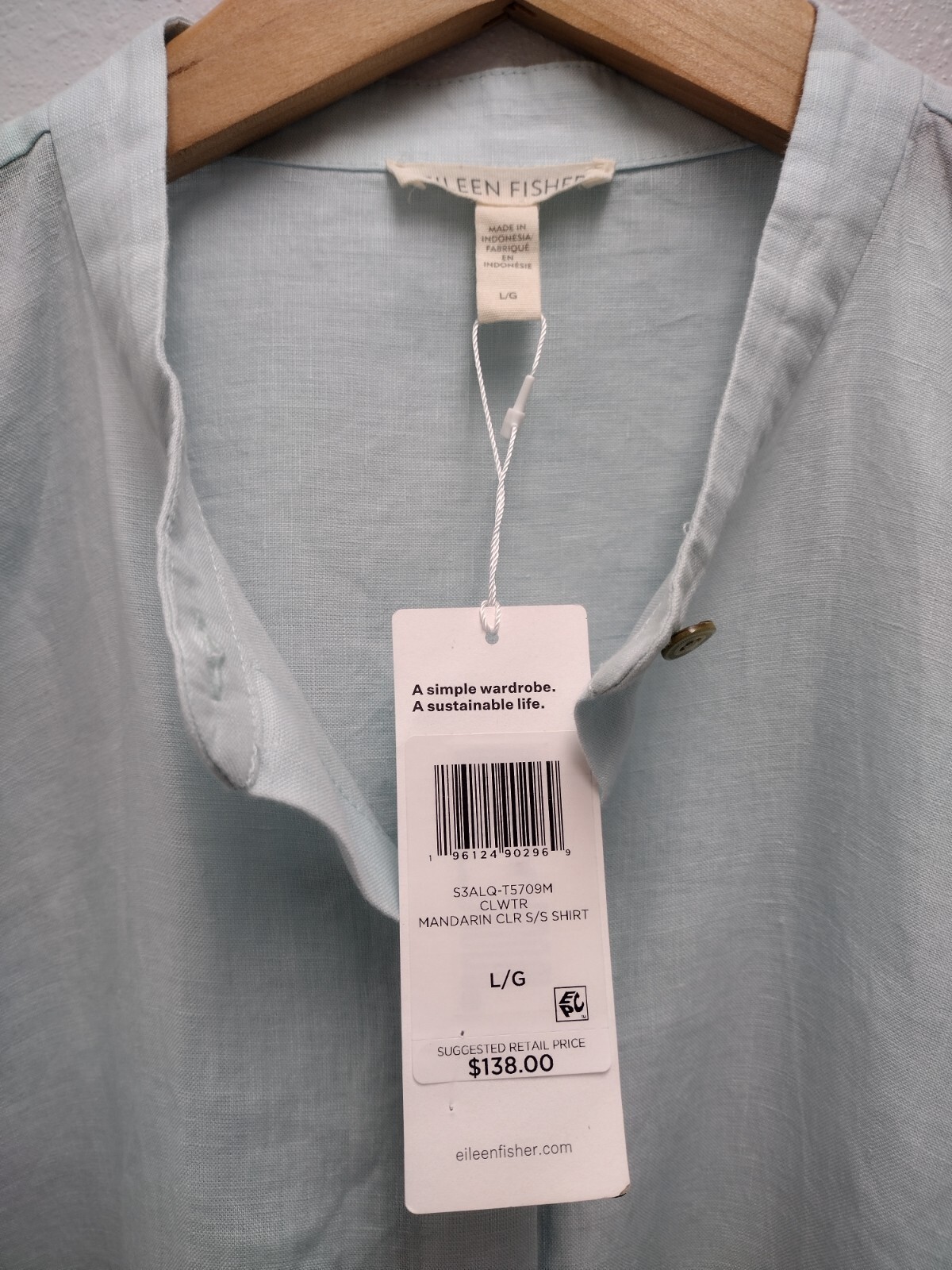 Eileen Fisher New Size L Clear Water Green Linen Shirt