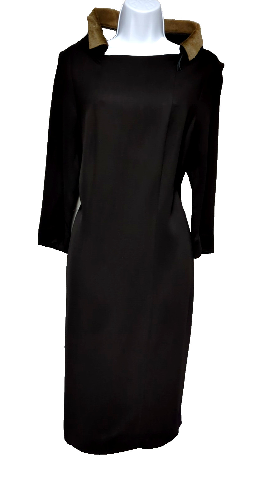 Annette Gortz Dress Size 38 Calf Hair Collar LBD Modern Minimalist Germany
