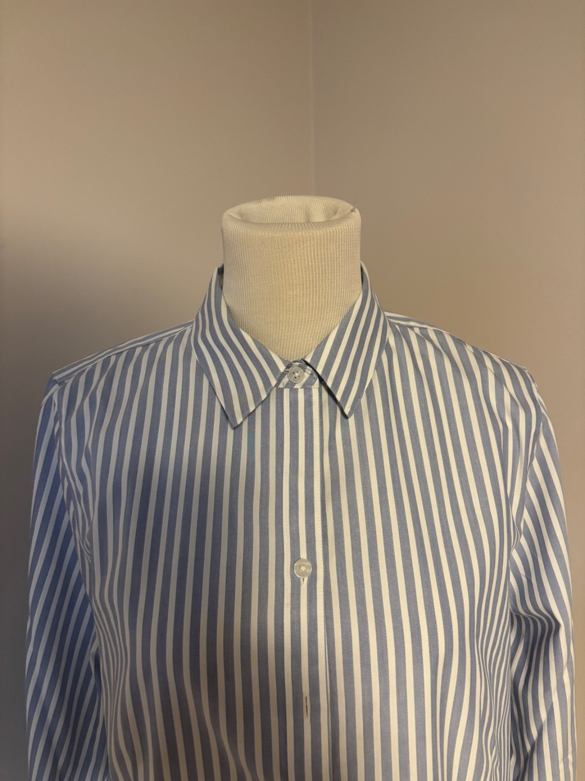 Chico’s Women’s No-Iron Blue White Striped Button Up Shirt Cotton Sz-2 XL