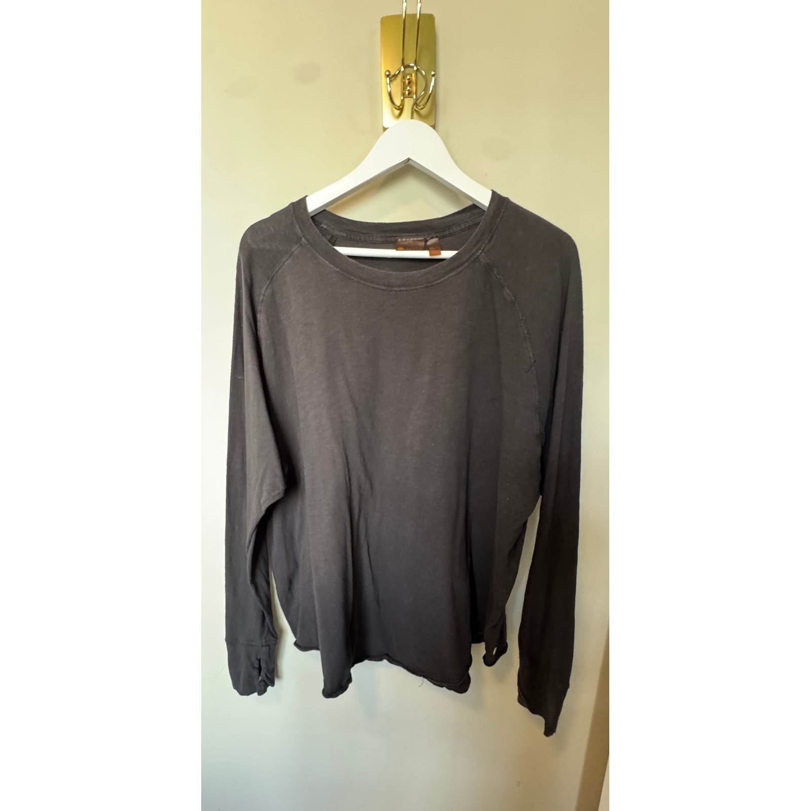 Zella Womens Charcoal Gray Cotton Raglan Long Sleeve Active Top XL Raw Hem