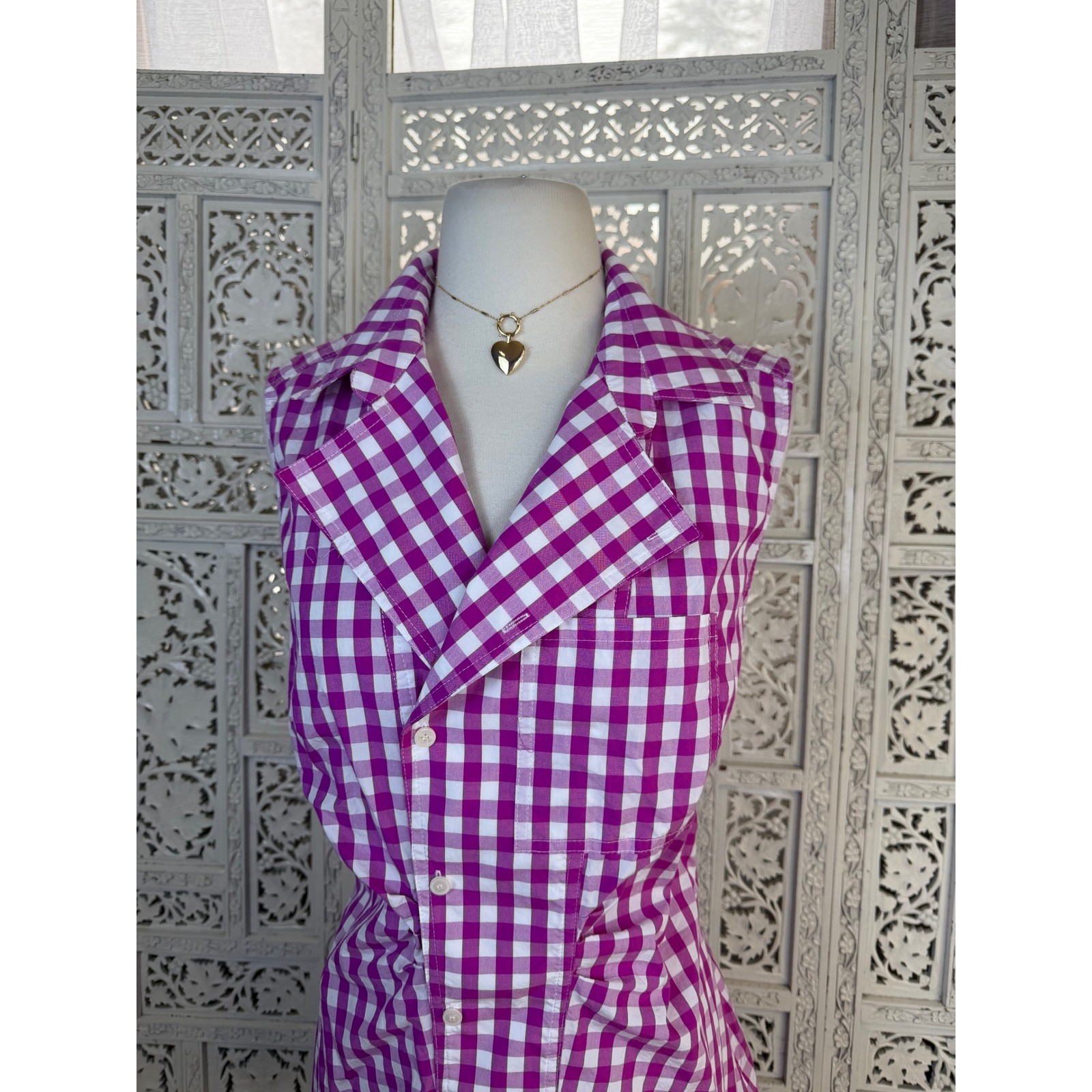 Derek Lam 10 Cosby Pink Gingham Button Up Dress Sz Medium Coastal Beachy Resort