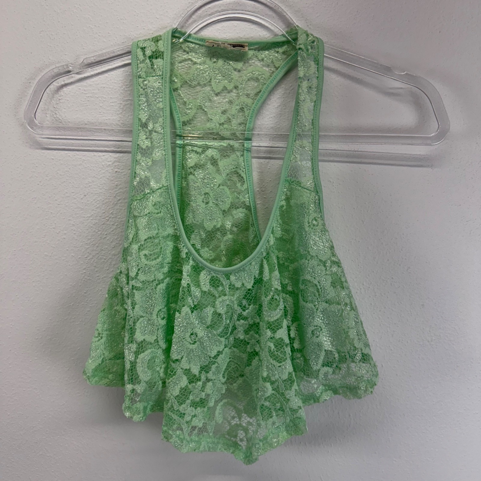 Kirra Mint Green Floral Lace Crop Top Racerback Flowy Ruffle Tiered PacSun S/M