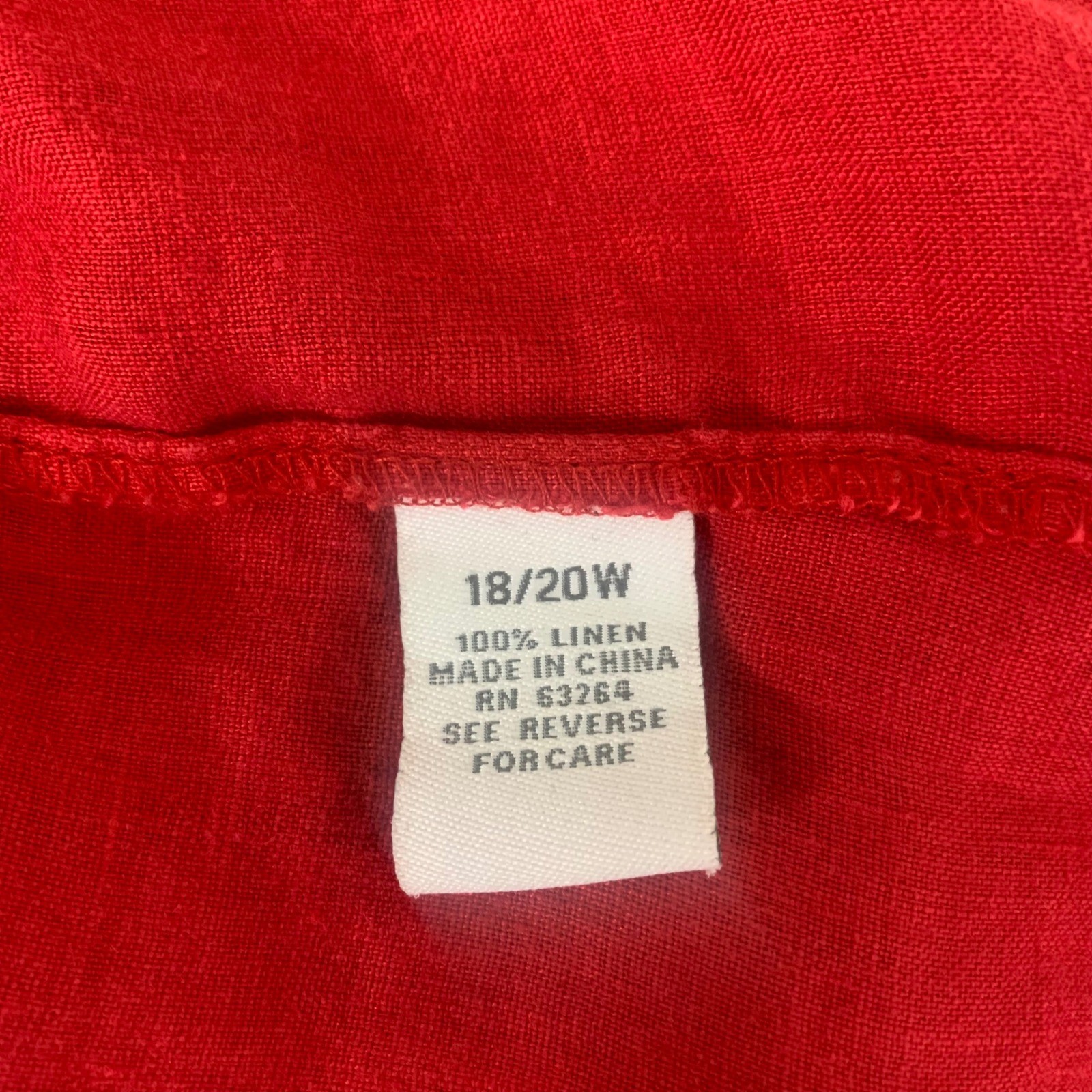 Dressbarn Woman Red 100% Linen Button Down Shirt Plus Size 18/20W Relaxed Fit