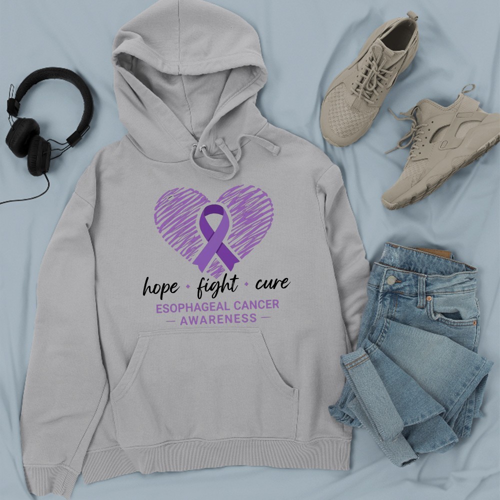 Hope Fight Cure Hoodie Purple Ribbon Heart Esophageal Cancer Awareness