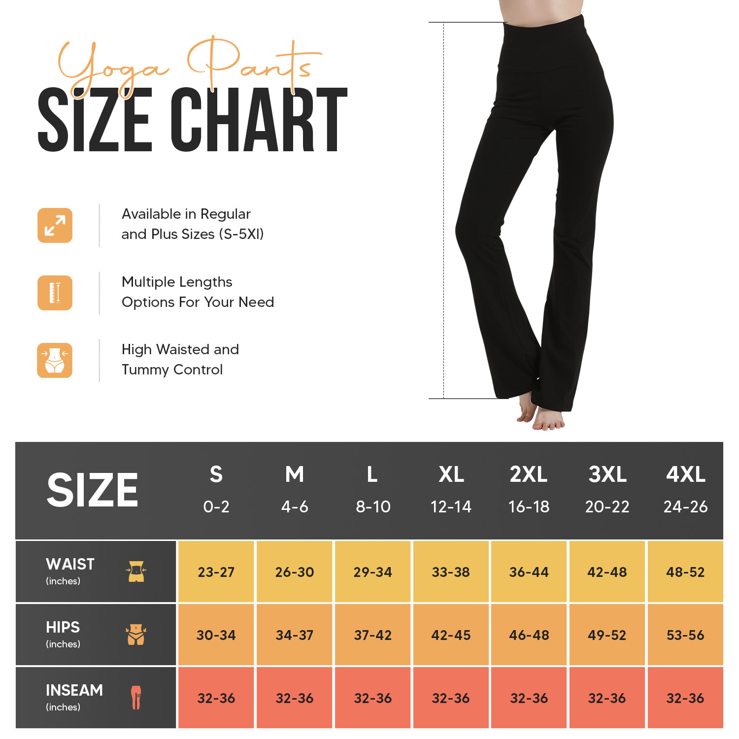 Cotton Spandex High Rise Bootcut Flare Yoga Pants Legging S-4XL (32″ Inseam)