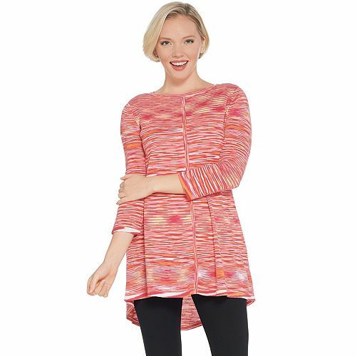 Susan Graver Size 1X Pink Cotton Rayon Space Dye Lightweight Knit Top