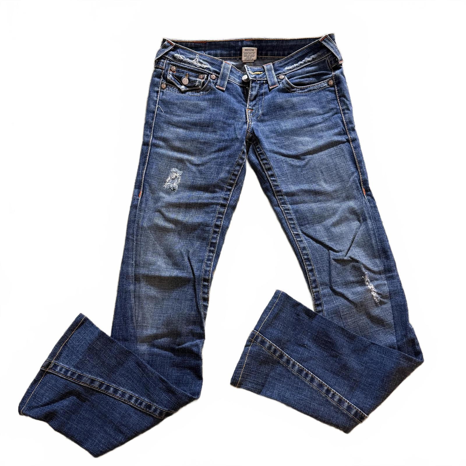 TRUE RELIGION Sz 27 Bridget Boot Cut Low Rise Twisted Flare Stone & Tint Wash