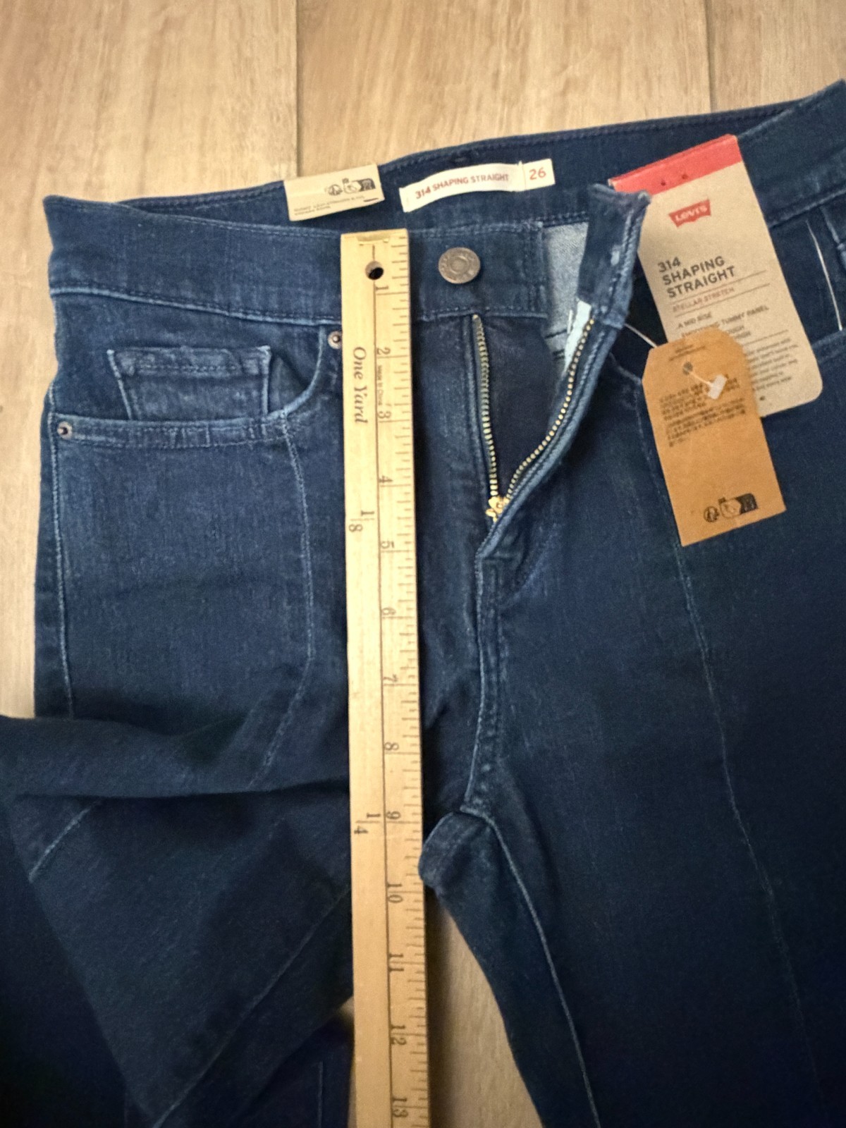 Levi’s 314 Shaping Straight Mid-Rise Seamed Jeans-Womens 26Wx32L-Indigo Blue-NWT