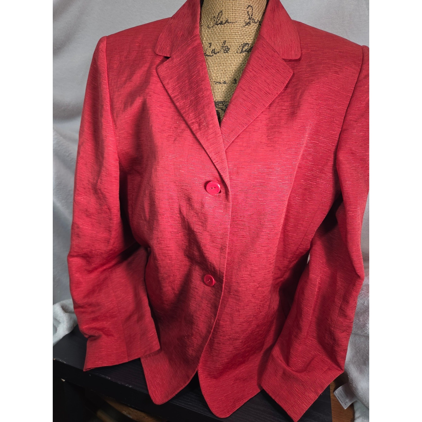 Judith Hart Collection Blazer Women 14 Red Silk Linen Blend Textured Two Button