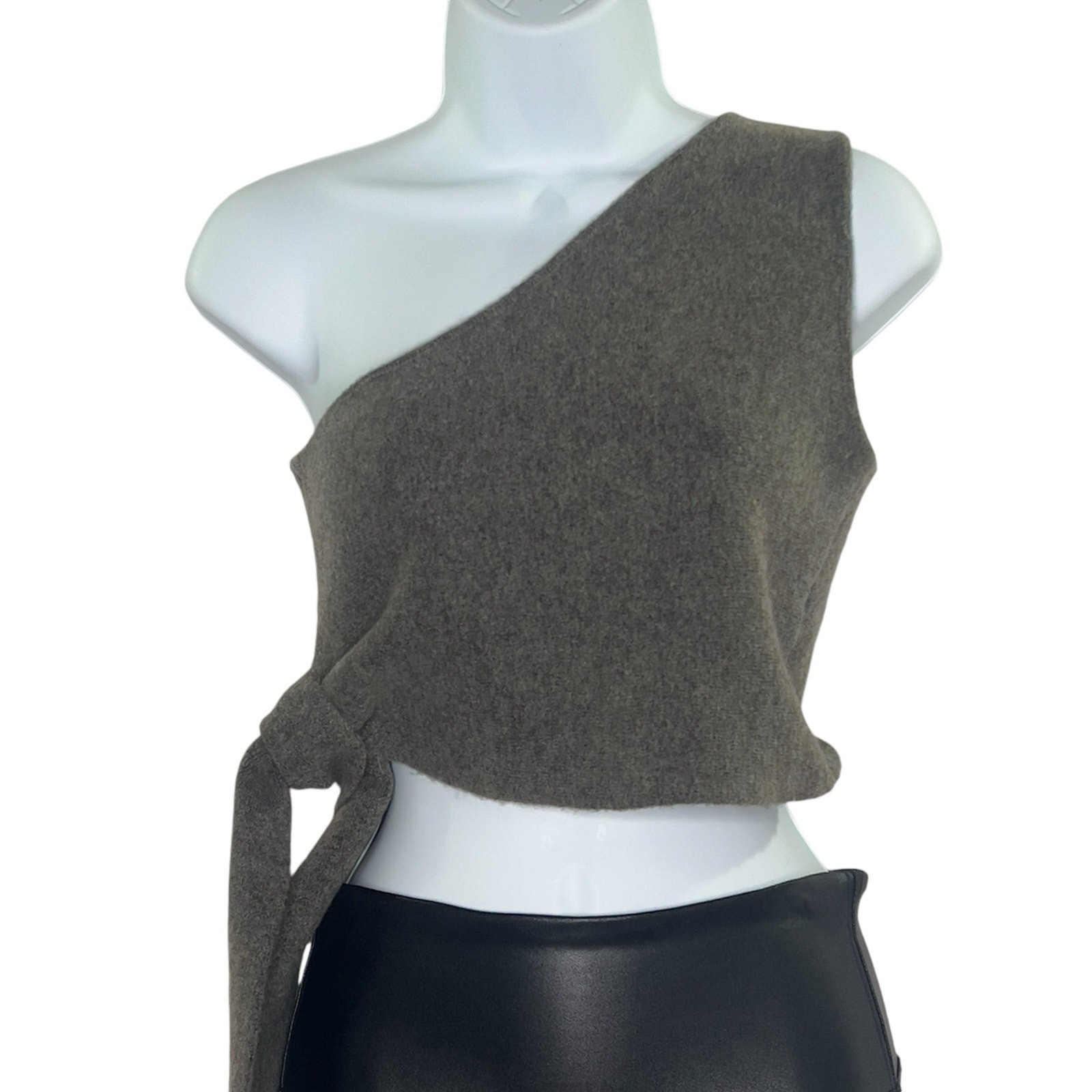 Zara S Womens Dark Gray One Shoulder Side Tie Tank Top Wool Blend Modern