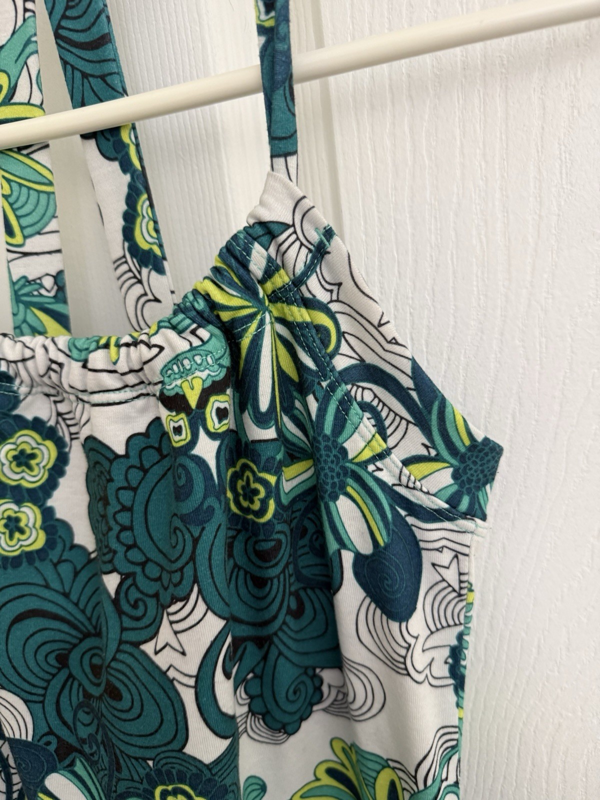 Prana Quinn Dress Women Green Floral Tank Scoop Neck Stretch Strappy Back Retro